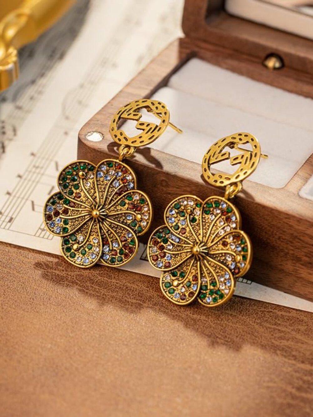 Vintage Floral‎ Fashion Drop Earrings for Women, Gold Plated Dangle Earrings